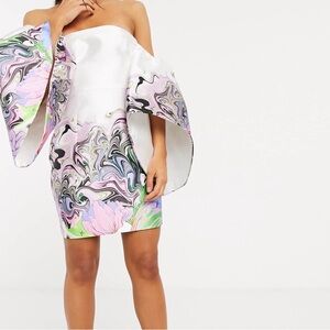 ASOS Strapless White and Multicolor Dress
